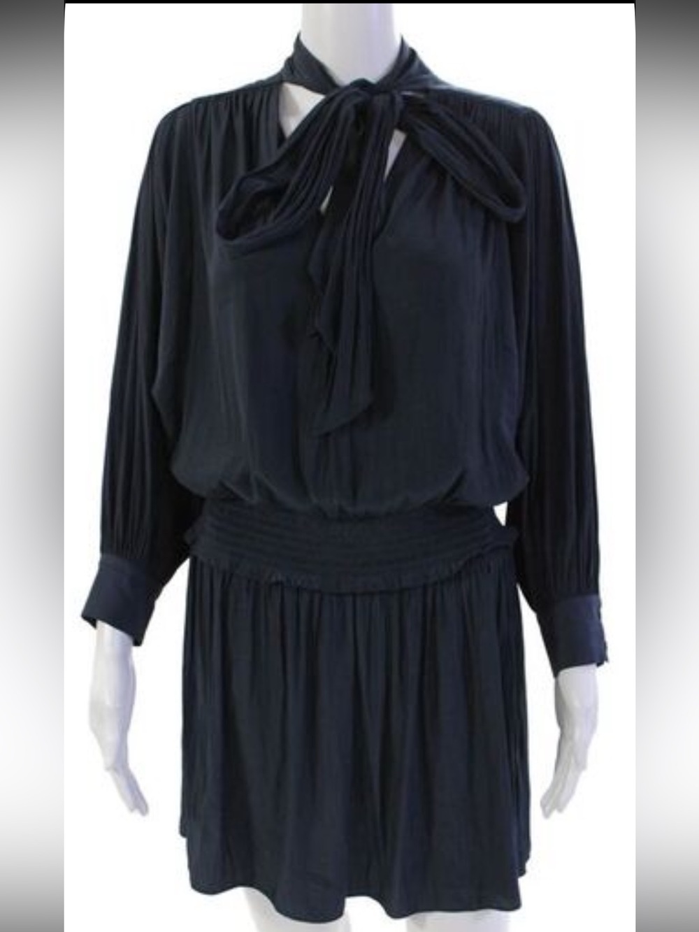 Ramy Brook Sleeveless Navy Ruched Tie-Neck Dress
